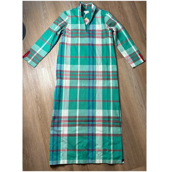 NWT Petit Peony Kate Caftan in Kensington Plaid M medium green dress maxi - Picture 3 of 11